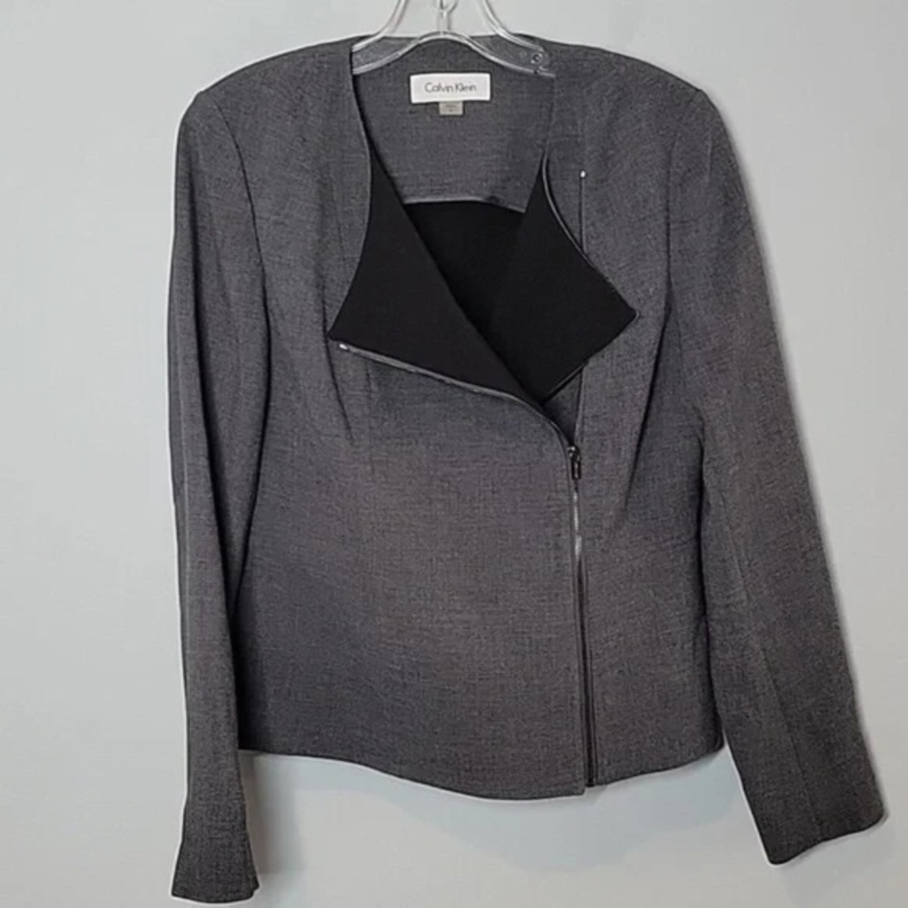 Calvin Klein Women's Zippered Front Charcoal Grey Black Jacket Blazer